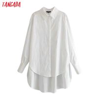 Wholesale Tangada women boyfriend style white shirts long sleeve solid turn down collar ladies casual blouses P04