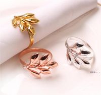 Wholesale Factory Christmas Napkin Rings Gold Silver Leaf Napkins Holder Table decoration for Wedding Outdoor Party Baby Shower HHB12928
