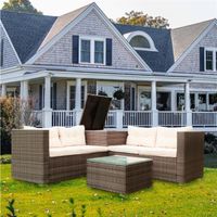 Wholesale 4 Piece Patio Sectional Wicker Rattan Outdoor Furniture Sofa Set with Storage Box Creme US stock a10 a16