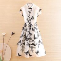 Wholesale Ethnic Clothing Chinese Style Women Organza Cheongsam Dress Retro Embroidery Three dimensional Butterfly Elegant Lady Party Qiapao S XXL1