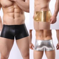 Wholesale PU Faux Leather Underpants Men Plus Size boxers Mens U Convex Pouch Boxers Black Nylon Sexy Shorts Male Gay Underwear