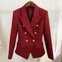Wholesale Wine Red Green Ginger Blazer Women Cotton Linen Gold Double breasted Button Office Women s Blazers Jackets Suit High Quality