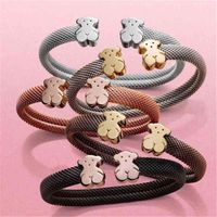 Wholesale Charm Luxury Touse Bear Women Mh l Stainls Steel K Gold Cable Cuff Bracelet