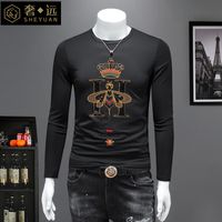 Wholesale Cotton long sleeved T shirt men s Korean style slim fit Autumn new small crown men s native embroidery base shirt fashion