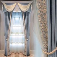 Wholesale European Style Solid Color Luxury Atmosphere Blue Shade Curtains for Living Room Bedroom