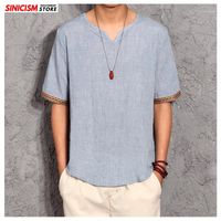Wholesale Sinicism Store Men Cotton Linen Vintage XL TShirts Men Summer Casual T Shirts Male Short Sleeve Chinese Style Tees Clothes