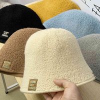 Wholesale Caps Hats Jiaermi Korean Pure Color Pasted Cloth Bucket Lovely Face Covering Autumn and Winter Warm Lamb Wool Basin