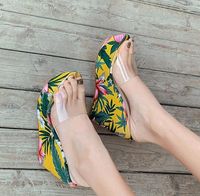 Wholesale happy summer yellow red printed sandals platform wedges high heels slipper designer shoes cm