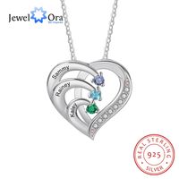 Wholesale 925 Sterling Silver Personalized Family Name Heart Necklaces for Women Customized Birthstone Engraving Mothers Necklace