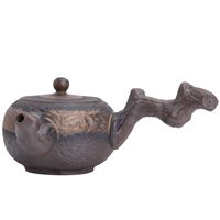 Wholesale Dry Wood Side Handle Teapot New Vintage Coarse Pottery Handmade Antique Ceramic Tea Set Single Pot Gilded Iron Glaze