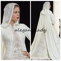 Wholesale high neck long sleeves muslim modest wedding dresses with hijab saudi arabic bridal gowns islamic beaded crystal vestidos