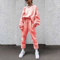 Wholesale Gym Clothing Oversize Tracksuit Women Fitness Two Pieces Set Solid Color Loose Sweatshirts Athletic Wear Long Pant Suit High Street Oc6