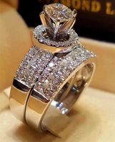 Wholesale Luxury Crystal Diamond Female Big Queen Ring Set Fashion Silver Bridal Wedding s for Women Promise Love Engagement