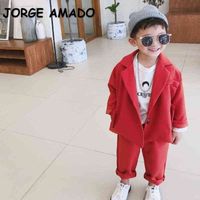 Wholesale Nxy Boy Suit Korean Style Autumn Kids Red Black Blue Long Sleeves Pocket Top Pants Western Style Clothes E050