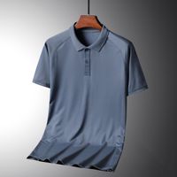 Wholesale Ice silk short t shirt middle aged and elderly thin solid color men s half sve dad summer polo shirt