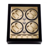 Wholesale Watch Boxes Cases Winder LT Wooden Automatic Rotation Storage Case Display Box Style Inside White Outside Black