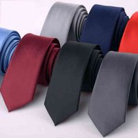 Wholesale Neck Ties Solid color small tie men s Korean version cm thin and narrow formal dress business wedding trendy red blue black