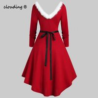 Wholesale Casual Dresses Red Christmas Women Dress Adult Costume Fancy Long Sleeves Slim Xmas Clothing Evening Party Clothes Winter