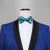 Wholesale Bow Ties Self For Men Silk Butterfly Tie Black Blue Plaid Hanky Cufflinks Suit Collar Removable Necktie Barry Wang LH