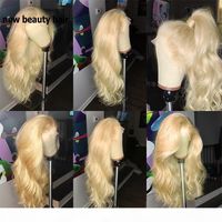 Wholesale High quality simulation human hair wigs brazilian body wave natural Lace Front Wig blonde color synthetic lace wig for white women