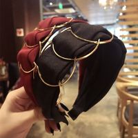Wholesale Boutique hair accessories black hair hoop female fashion gold rings cross stitching cloth art wide edge headband hot sales
