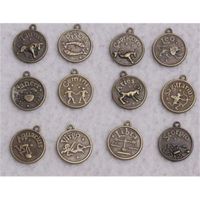 Wholesale Vintage Silver Bronze Zodiac Twelve Constellation Sign Charms Pendants For Jewelry Making Necklace Bracelet Accessories Gifts