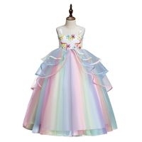 Wholesale Rainbow Unicorn Cosplay Girl Dress Party Elegant Flower Lace Long Tutu Formal Ball Gown Princess Baby Dresses Years