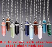 Wholesale Necklace Jewelry Cheap Healing Crystals Amethyst Rose Quartz Bead Chakra Healing Point Women Men Natural Stone Pendants Leather Necklaces