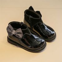 Wholesale Girls Leather Boots Fashion Princess Autumn Winter Kids Ankle Glitter Butterfly knot Sweet for Wedding Party