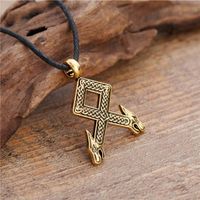 Wholesale Skyrim Gothic Vintage Double side Pendant Necklace Norse Vikings Rune Knot Dragon Head Knot Charms Men Adjustable Wax Cord Chain