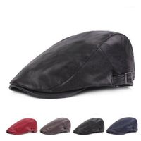 Wholesale Men s Real Leather Winter Warm Earmuff Army beret Peaked cap Newsboy Hats Caps1