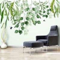 Wholesale Wallpapers Custom D Po Wallpaper Hand Painted Green Leaves Modern Mural Waterproof Canvas Fabric Self adhesive Removable Sticker