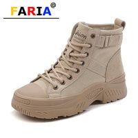 Wholesale Boots Fashion Breathable Canvas Riding Equestrian Women Round Toe Flat With Platform Ankle Spring Autumn Brown Shoes