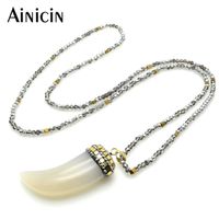 Wholesale Pendant Necklaces pc Natural Stone Rhinestone Clay Paved Horn Shape With Faceted Glass Chain Necklace Fro Women Summer Jewelry
