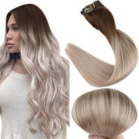 Wholesale 10A Grade Balayage Clip in Hair Extensions Dark Borwn fading to Ash Blonde Ombre Clip in Human Hair Extension g