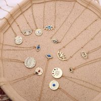 Wholesale 2021New Fashion Pendant Necklaces Ladies Gold Chain Colorful Rhinestone Filled Evil Eye Coin Necklaces For Women Bohemian Gold Necklaces