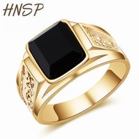 Wholesale HNSP Vintage Black Stone Rings Men Gold Ring for Male Finger jewelry Gift Big Size