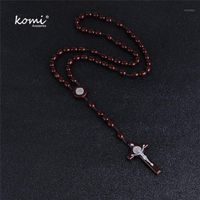 Wholesale Pendant Necklaces Komi Vintage Religious Catholic Beads Rosary Jesus Orthodox Long Strand Chains Metal Coin Cross Necklaces1