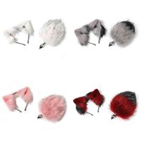 Wholesale Nxy Anal Toys Big Dia16cm Rabbit Fox Tail Metal Beads Butt Plug Role Play Headband Bunny Erotic Cosplay Bdsm Ass Sex Toy for Couple