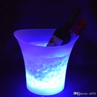 Wholesale LED Light Ice Buckets Color Changing L Round Plastic Waterproof Beer Bucket Fashion Bar Night Party Luminous Cooler Decororations kf ZZ