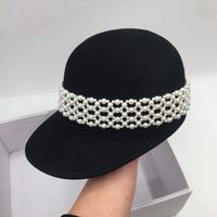 Wholesale British wool pearl elegant baseball women s hat fashion riding duck tongue cap