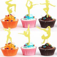 Wholesale 36 set Glitter Gold Gymnast Paper Cupcake Toppers Gymnastics Girl Cake Topper Picks Baby Shower Birthday Party Cake Decors Y200618