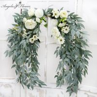 Wholesale 1 m Artificial Flower Row Runner Willow Leaf Garland Hanging Green Plants Vine Leaves Christmas Garden Home Wedding Table Decor