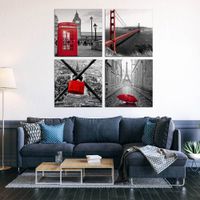 Wholesale 4 Piece London Landscape Red Heart Bridge Black and White Canvas Painting Wall Art Posters and Prints Wall Pictures Home Decor