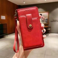 Wholesale Wristband Folio Leather Phone Case for iPhone Mini Pro Max XR XS s Plus SE Multiple Card Slots Wallet Clutch Bracket Protective Shell Shockproof