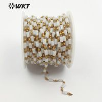 Wholesale Chains WT RBC080 Small Porcelain White Crystal Beaded Faceted Rectangle Glass Wire Wrapped Bronze Copper Charms Rosary Chain1