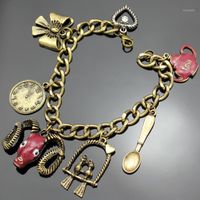 Wholesale Fairytale Vintage Gold Red Aries Ram Zodiac Parrot Watch Link Chain Charm Viking Bangle Bracelet Jewelry bijoux Heart1