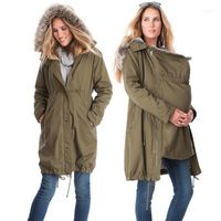 Wholesale Women Jackets Spring Autumn Hooded Jacket Fur Collar Maternity Coat Pregnant Woman Baby Carrier Kangaroo Outfit Keep Warm Clothe1