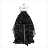 Wholesale Skirts Womens Clothing Apparel Fashion High Low Black Tle Skirt Asymmetrial Hem Tutu Layered Wedding Bridal Gown High Waist Pleated Prom Gal