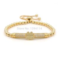 Wholesale 40x5mm Micro Pave Clear CZ Crystal Curved Tube Clover Charm With mm Round Loose Beads Adjustable Bracelet1